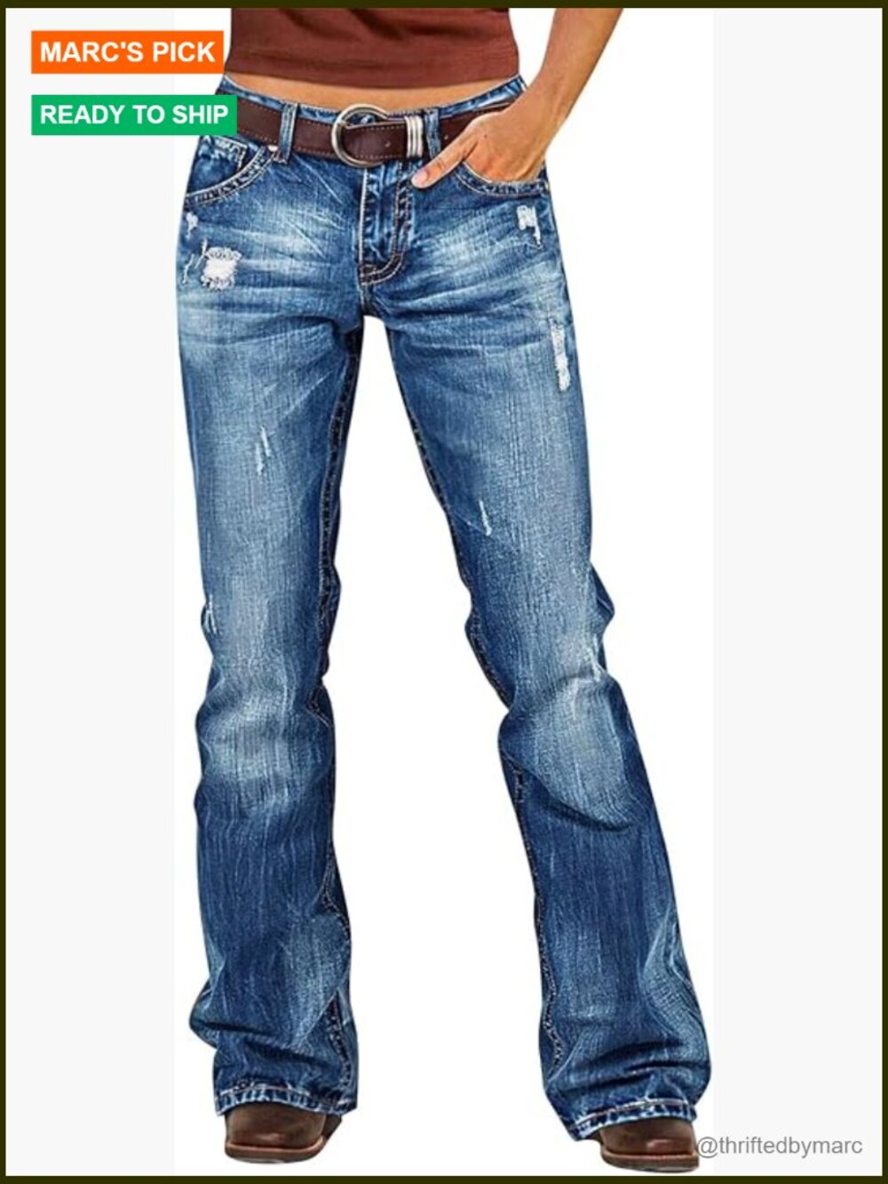 Mid Rise Bootcut Jeans Stretchy Ripped Distressed Butt Lifting Denim Pants